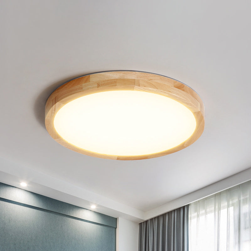 15"/19"/23.5" W LED Parlor Ceiling Flush Modernist Beige Flush Mount Lamp with Circle Wood Shade