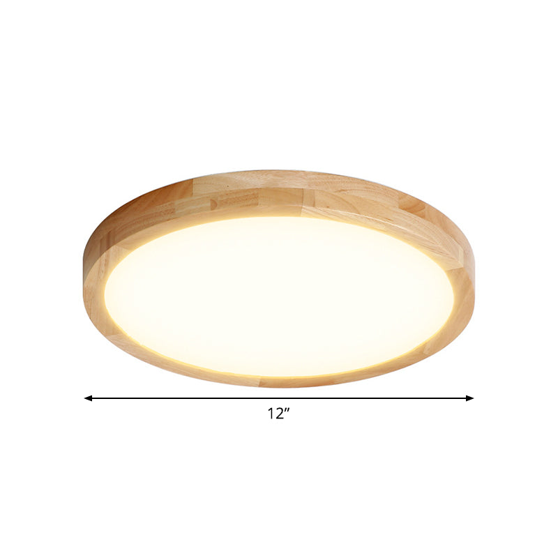 15"/19"/23.5" W LED Parlor Ceiling Flush Modernist Beige Flush Mount Lamp with Circle Wood Shade
