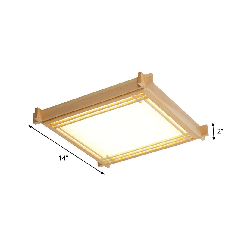 Wood Oblong Frame Ceiling Fixture Minimalism 14"/19.5"/23" W LED Flush Mount Lamp in Beige, Warm/White Light