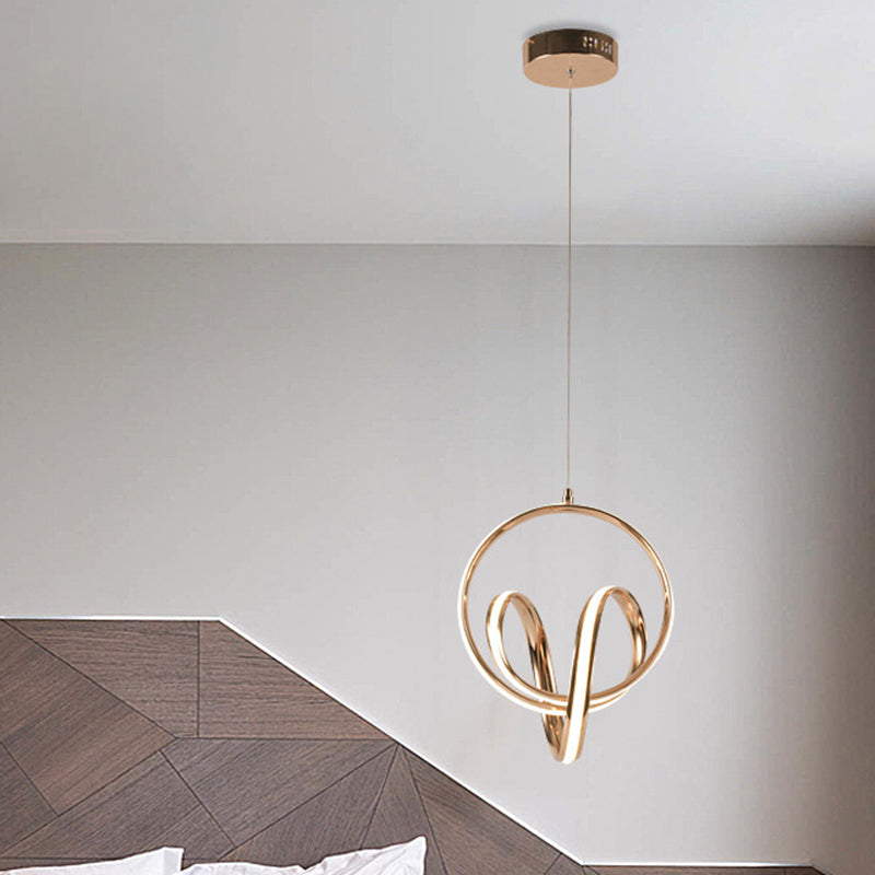 Twining Aluminum LED Pendant Lighting Simplicity Rose Gold Ceiling Suspension Lamp in Warm/White Light