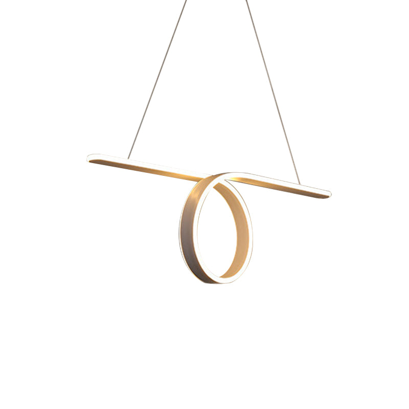 Dining Room LED Pendant Lighting Fixture Minimalism Grey Island Lamp with Annular Metal Shade in Warm/White Light