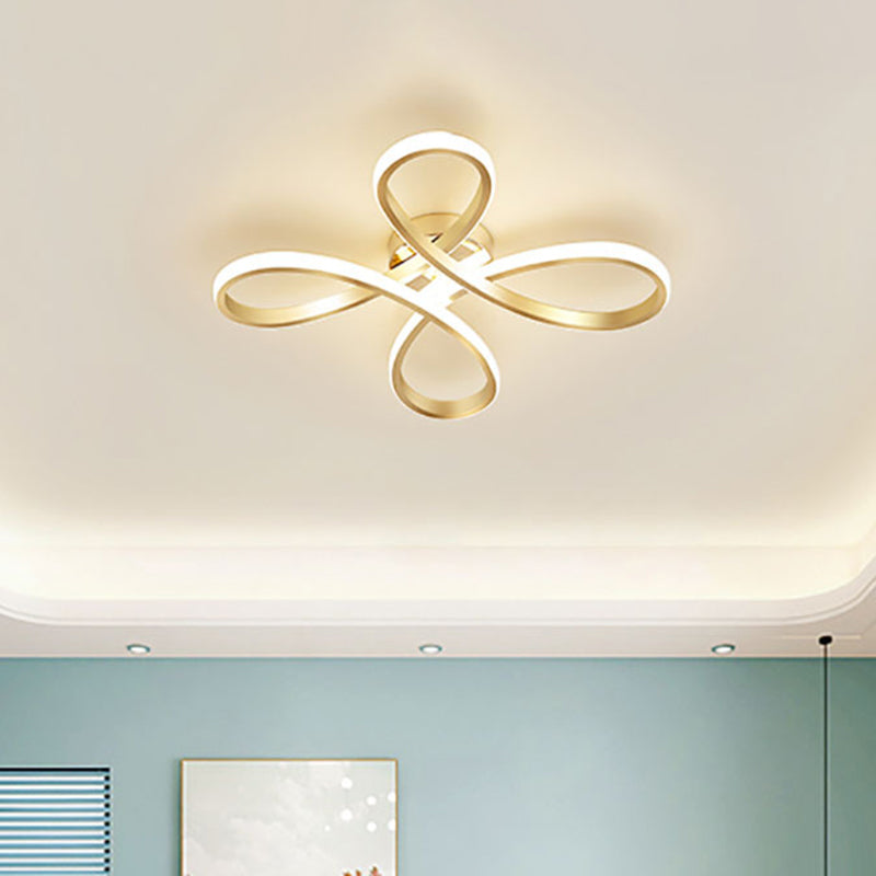 Modernist LED Ceiling Fixture Gold Chinese Knot Flush Mount Lamp with Metallic Shade in Warm/White Light