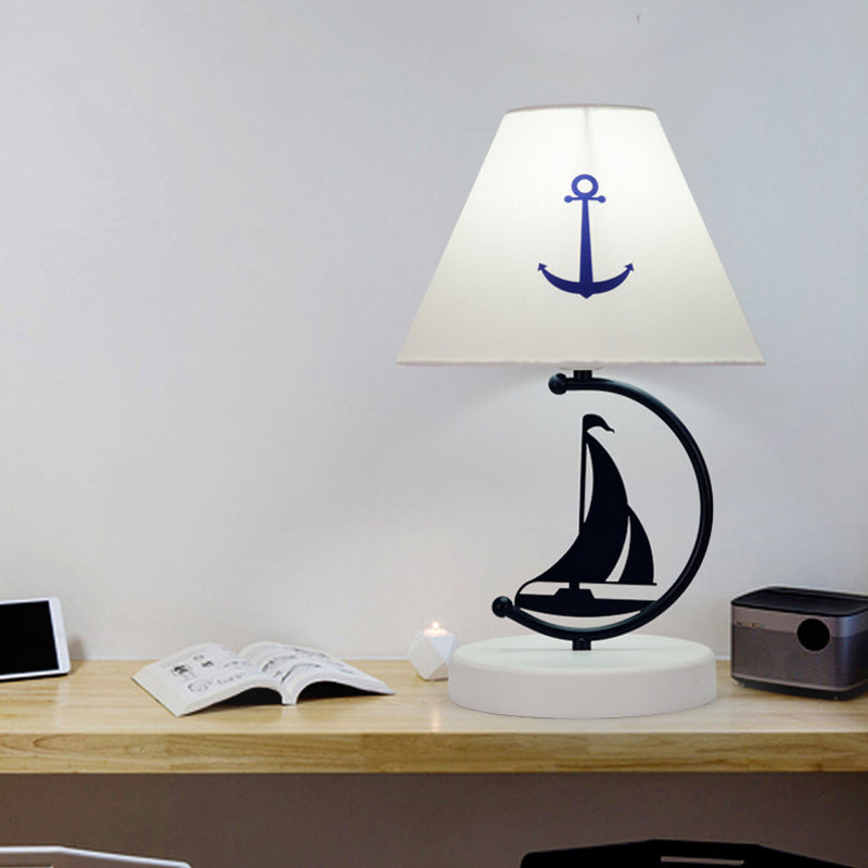 1 Head Bedchamber Table Light Kids White Nightstand Lamp with Wide Flare Fabric Shade