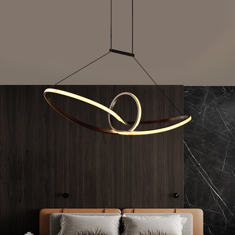 Metal Knotting Island Pendant Simplicity Black/White LED Suspension Lighting in Warm/White Light