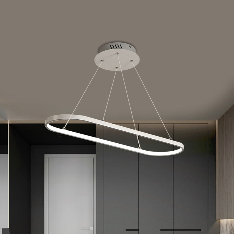 LED Restaurant Ceiling Hang Fixture Modern Black/White Island Lamp with Ellipse Metal Shade, Warm/White Light