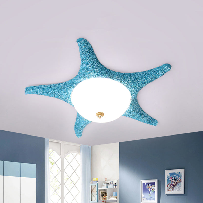 Resin Starfish Flush Lighting Children Style LED Ceiling Mount Light Fixture in Pink/Yellow/Blue, Warm/White Light