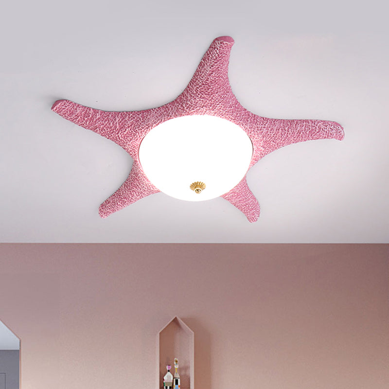 Resin Starfish Flush Lighting Children Style LED Ceiling Mount Light Fixture in Pink/Yellow/Blue, Warm/White Light