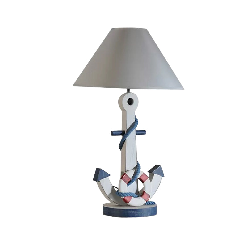 Éclairage de tâche de tissu conique enfants Single Blub White Desk Lampe avec ancre en bois base