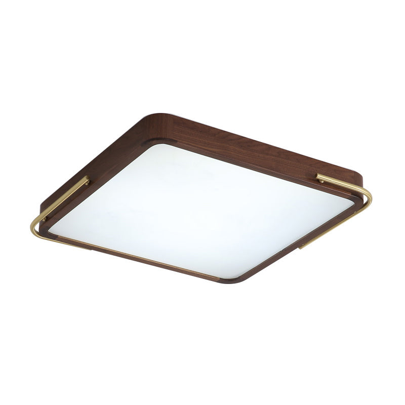 Plafonnier LED contemporain marron carré/rectangle avec abat-jour en bois, 13"/19"/27" de long