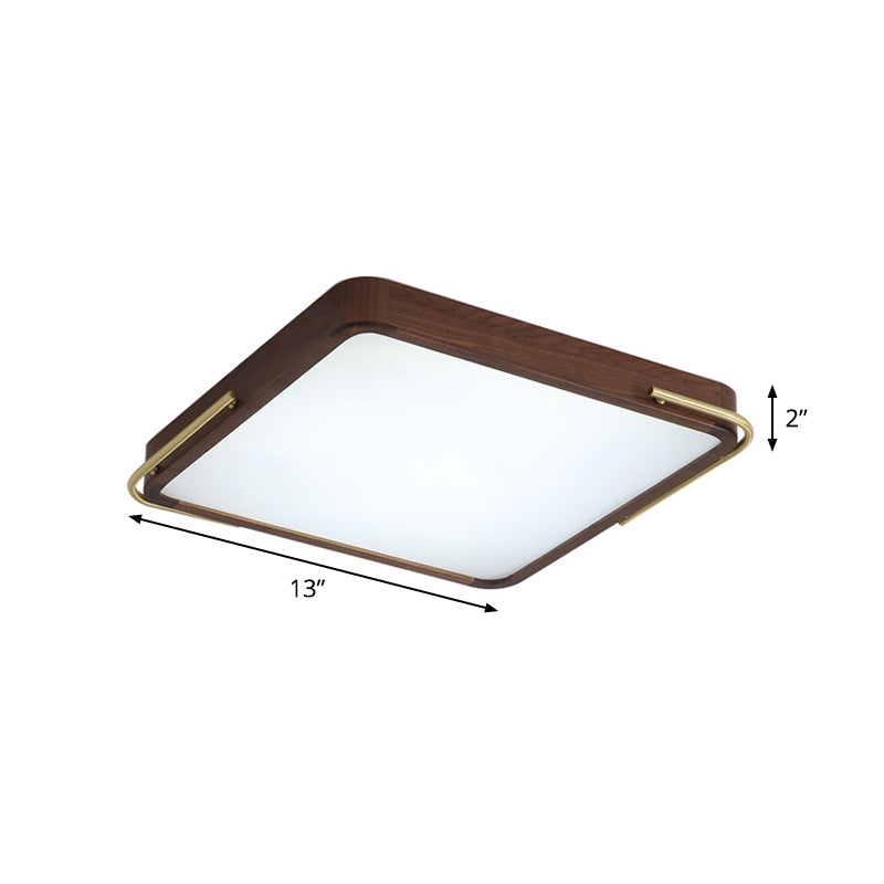 Lámpara de techo LED contemporánea, iluminación de montaje empotrado cuadrada/rectangular marrón con pantalla de madera, 13"/19"/27" de largo