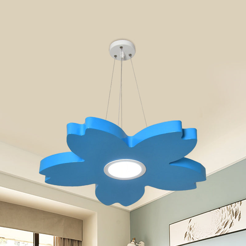 Red/Yellow/Blue Flower Chandelier Lamp Contemporary LED Metallic Ceiling Hang Fixture for Playing Room