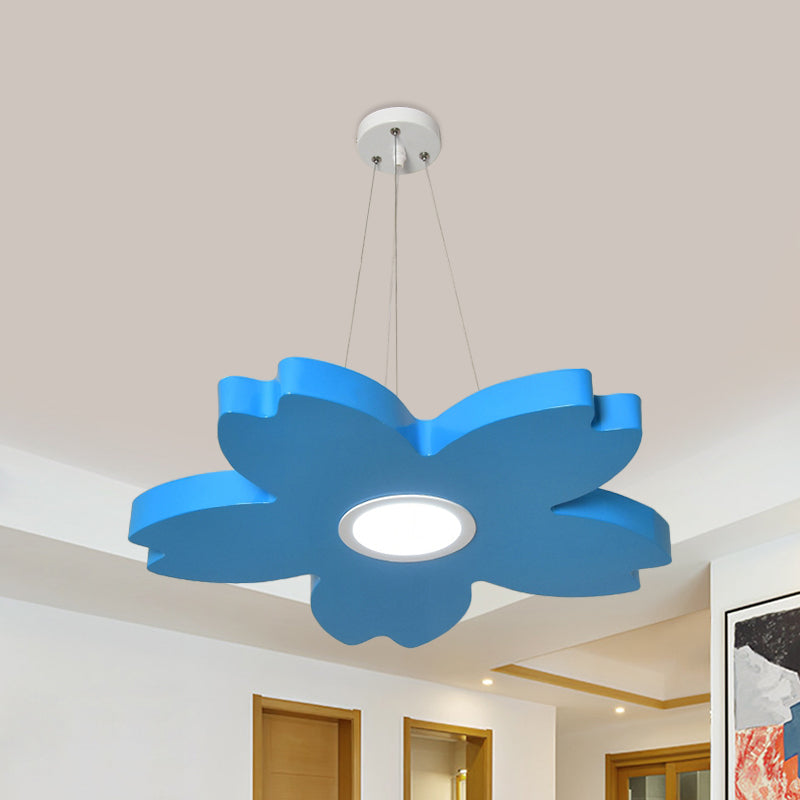 Red/Yellow/Blue Flower Chandelier Lamp Contemporary LED Metallic Ceiling Hang Fixture for Playing Room