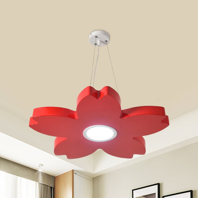 Red/Yellow/Blue Flower Chandelier Lamp Contemporary LED Metallic Ceiling Hang Fixture for Playing Room