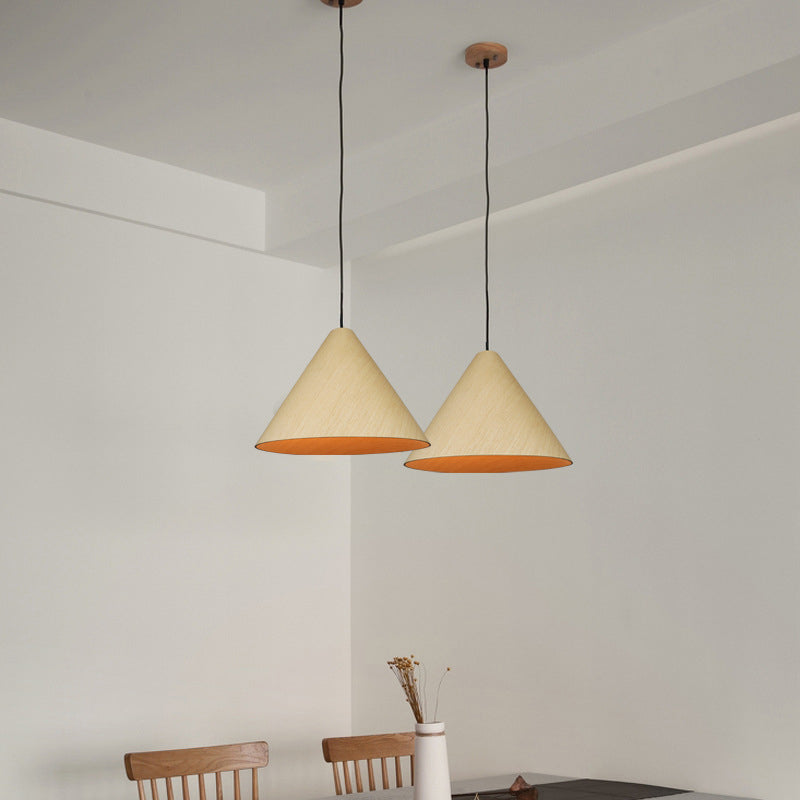 1 HEAD CAFE SUSPENSION lampe Rouge rural / beige suspendu avec une teinte en bois de conique, 10 "/ 13" de large