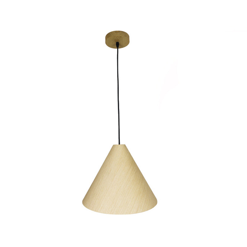 1 HEAD CAFE SUSPENSION lampe Rouge rural / beige suspendu avec une teinte en bois de conique, 10 "/ 13" de large