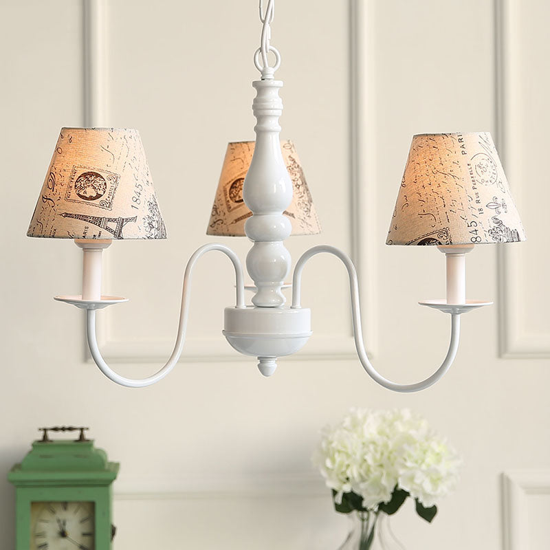 Fabric Tower Pendant Light 3 Heads Antique Stylish Chandelier in Beige for Restaurant