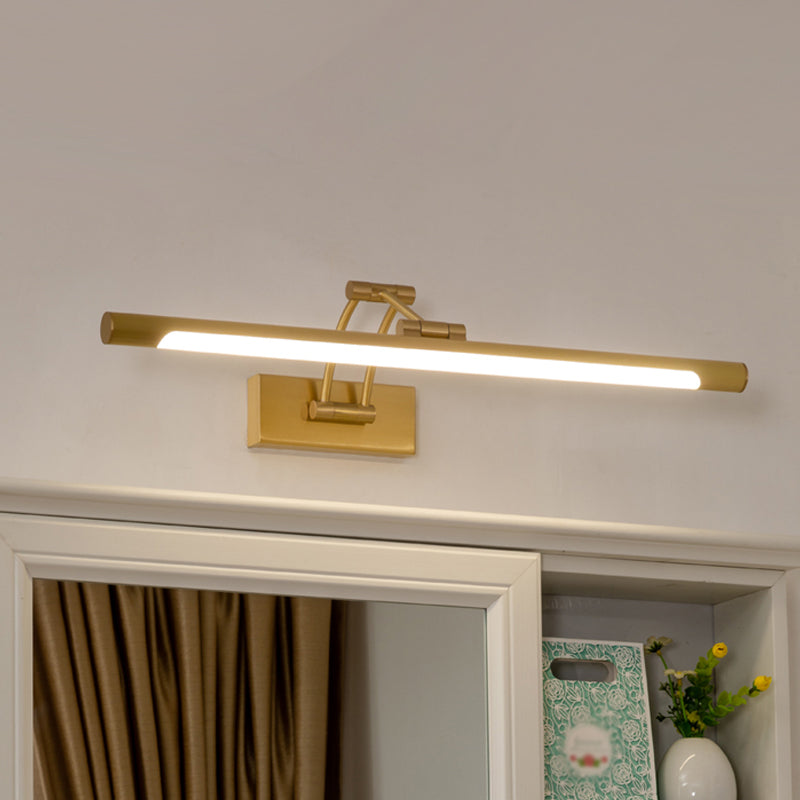 Metallic Tubular Vanity Lighting Fixture Modern LED Wall Sconce Light in Black/Gold with Foldable Arm