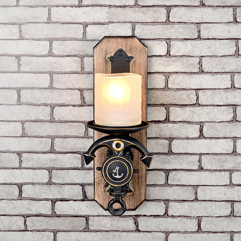 Anchor Arm Wall Lamp Kids Resin 1/2-Bulb Brown/Blue Wall Mount Light Fixture with Cylinder Opal Glass Shade