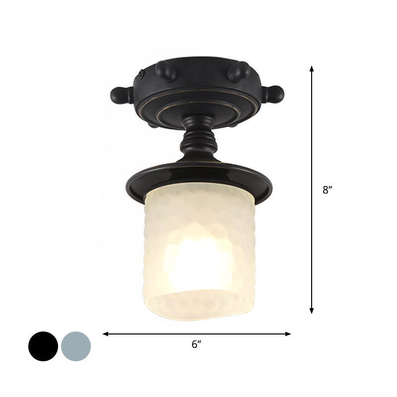 Black/Blue Column/Flared Ceiling Flush Mediterranean 1-Bulb Opaque Glass Semi Flush Mount Light, 6"/13" Width