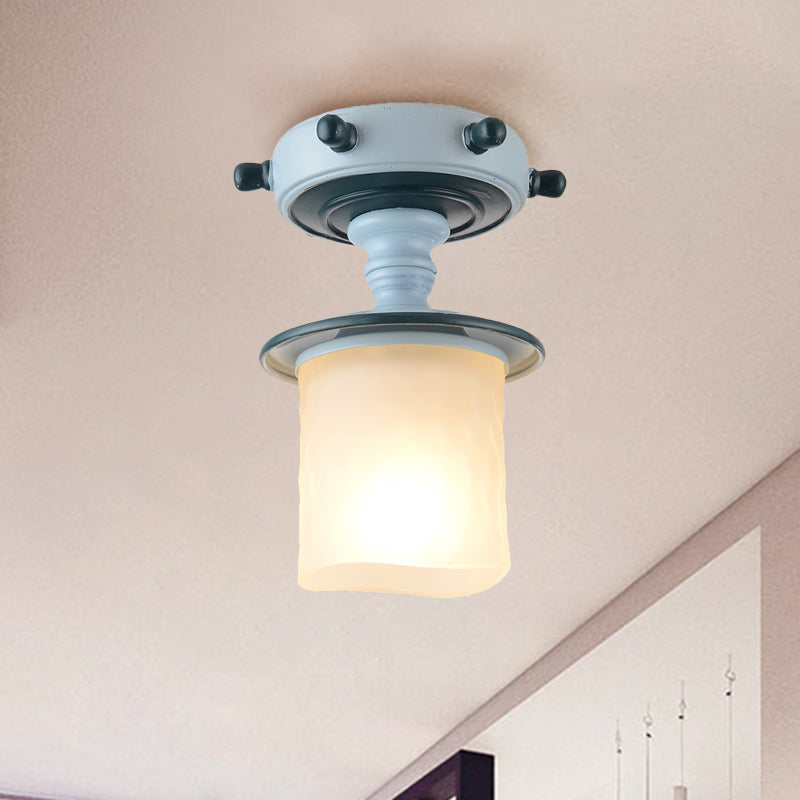 Black/Blue Column/Flared Ceiling Flush Mediterranean 1-Bulb Opaque Glass Semi Flush Mount Light, 6"/13" Width