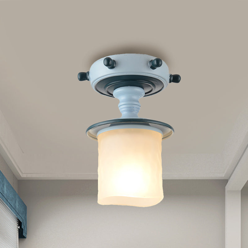 Black/Blue Column/Flared Ceiling Flush Mediterranean 1-Bulb Opaque Glass Semi Flush Mount Light, 6"/13" Width