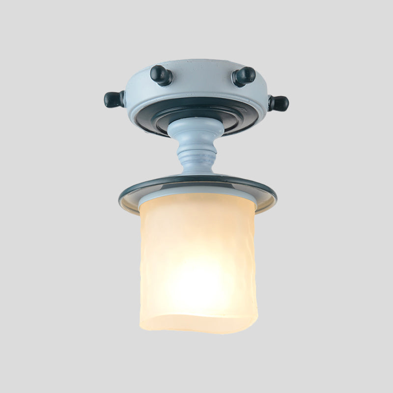 Black/Blue Column/Flared Ceiling Flush Mediterranean 1-Bulb Opaque Glass Semi Flush Mount Light, 6"/13" Width