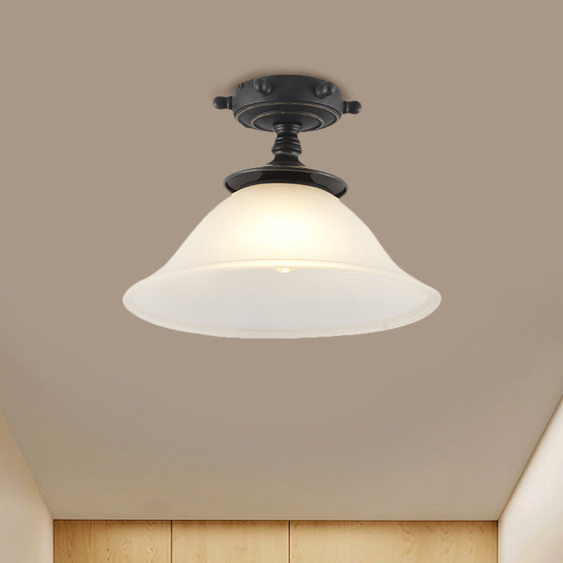 Black/Blue Column/Flared Ceiling Flush Mediterranean 1-Bulb Opaque Glass Semi Flush Mount Light, 6"/13" Width
