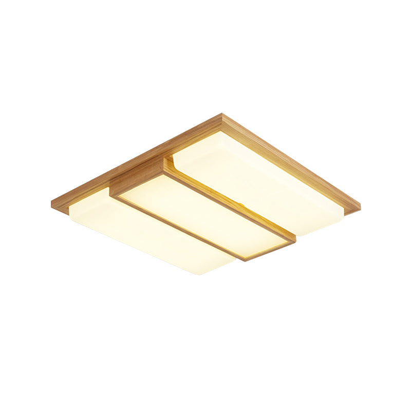 Square/Rectangle Wood Flush Lamp Simplicity 26"/35.5" Long LED Beige Ceiling Mounted Fixture in Warm/White Light