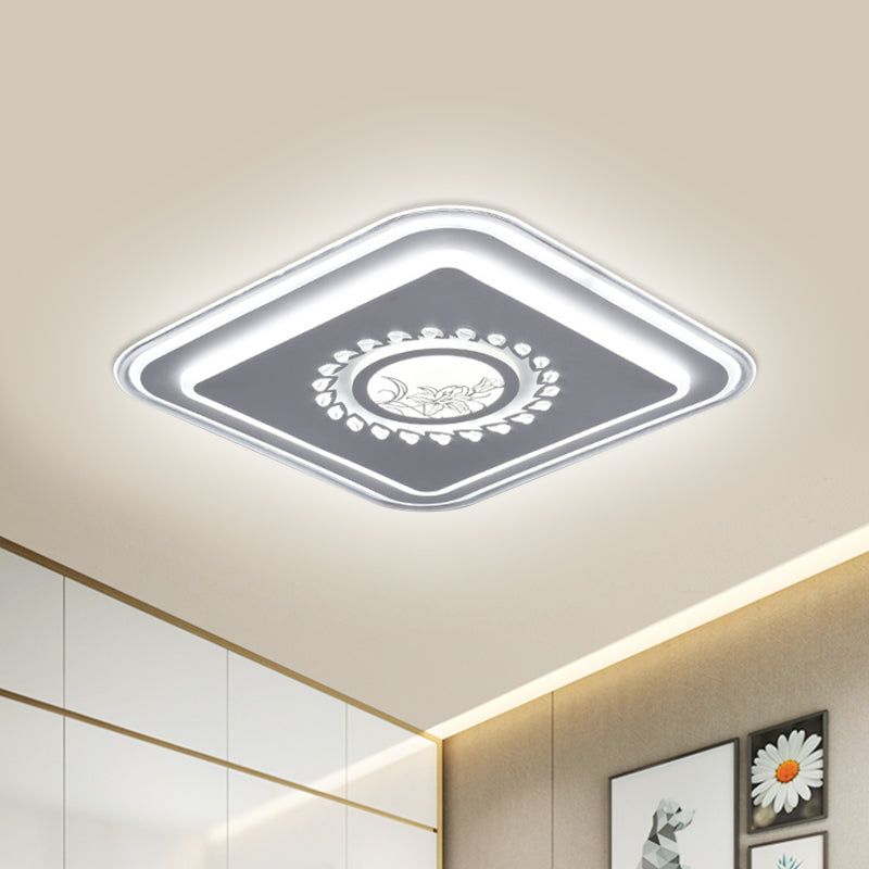 Square Acrylic Flush Mount Light Minimalism LED White Close to Ceiling Lighting with Floral/Plum Blossom/Deer Pattern