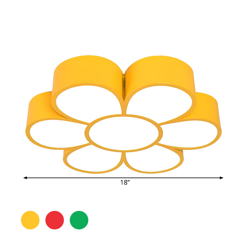 Kids Flower Ceiling Light Fixture Acrylic LED Kindergarten Flush Mount Lighting in Red/Yellow/Green