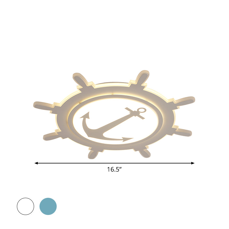 Rudder Baby Room Flush Mount Lamp Acrylic 16.5"/20.5"/24.5" Width LED Kids Close to Ceiling Light in Blue/White, Warm/White Light