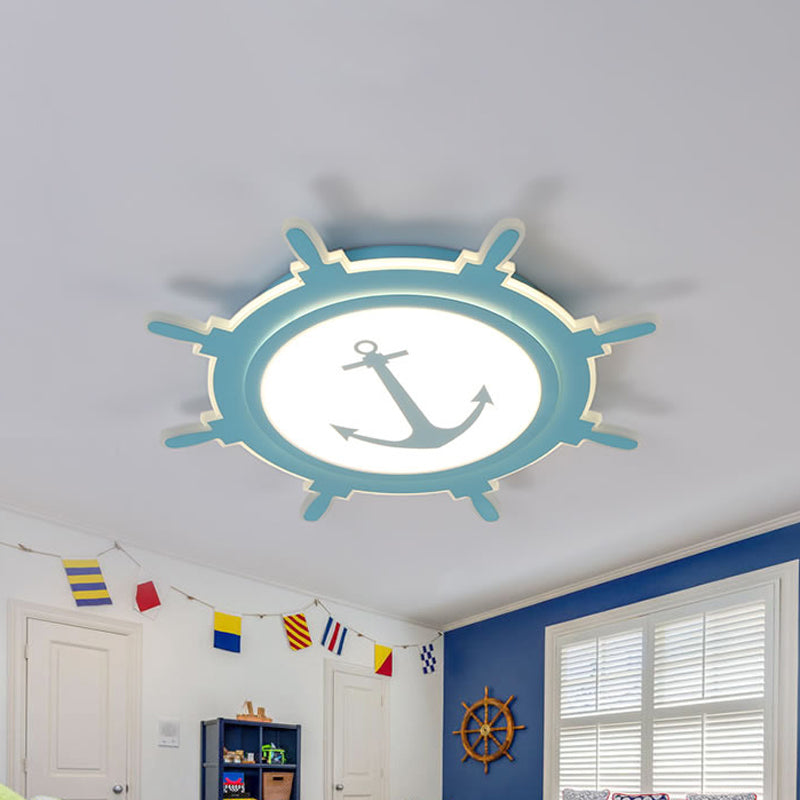 Rudder Baby Room Flush Mount Lamp Acrylic 16.5"/20.5"/24.5" Width LED Kids Close to Ceiling Light in Blue/White, Warm/White Light