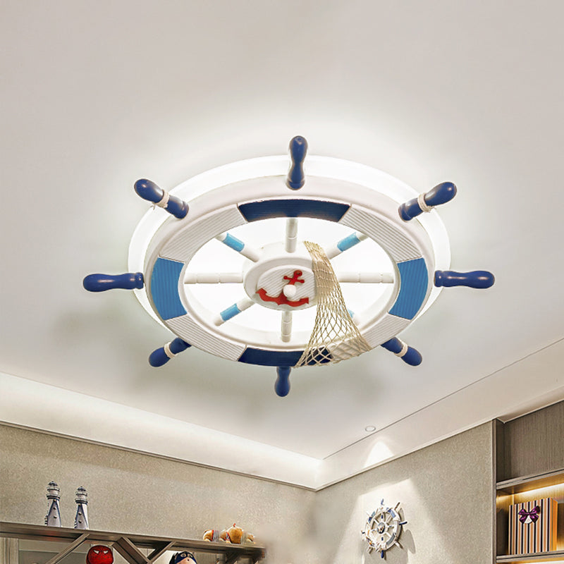 Round Acrylic Ceiling Light Fixture Creative LED Blue Flushmount Lighting with Rudder Design