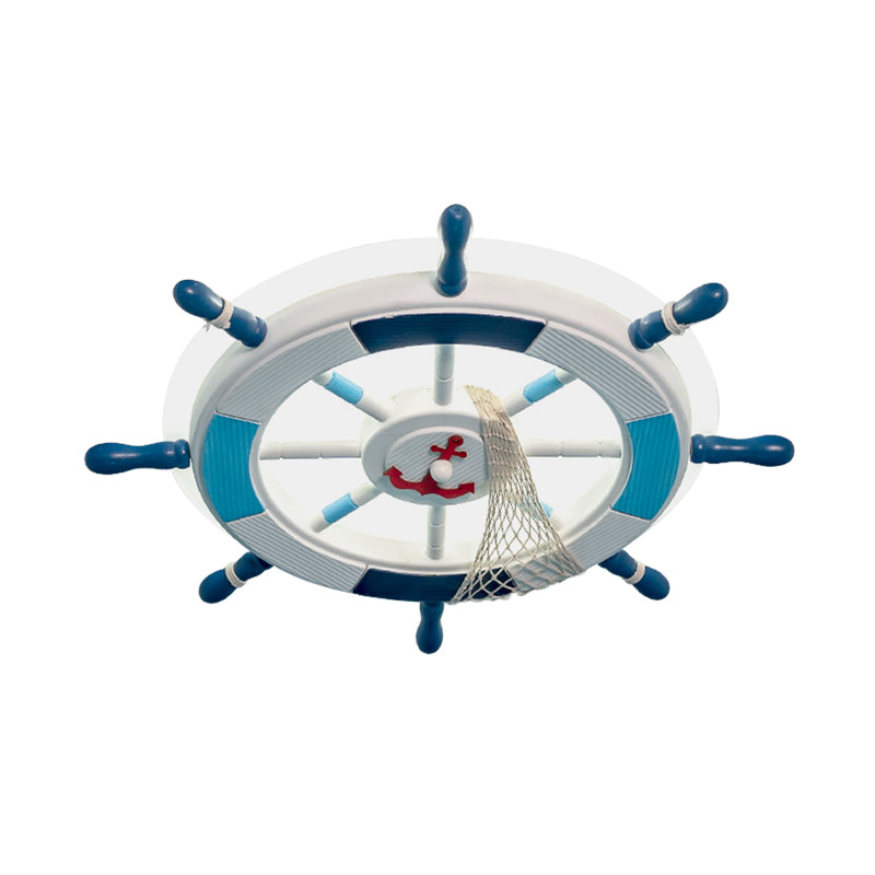 Round Acrylic Ceiling Light Fixture Creative LED Blue Flushmount Lighting with Rudder Design