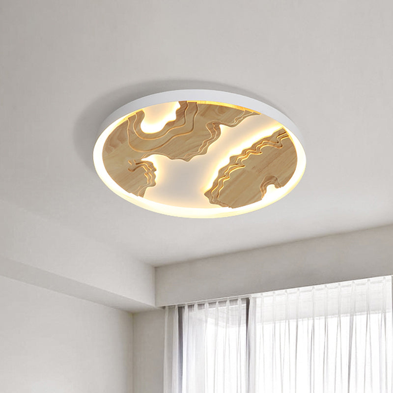Circle Great Room Flush Mount Metal 16"/19.5"/23.5" W LED Modernism Ceiling Light Fixture with Wood Massif Design in White/Gold