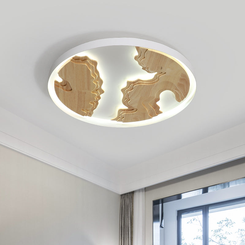 Circle Great Room Flush Mount Metal 16"/19.5"/23.5" W LED Modernism Ceiling Light Fixture with Wood Massif Design in White/Gold