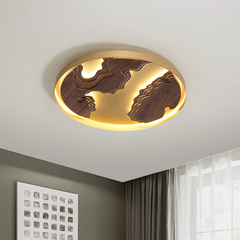 Circle Great Room Flush Mount Metal 16"/19.5"/23.5" W LED Modernism Ceiling Light Fixture with Wood Massif Design in White/Gold