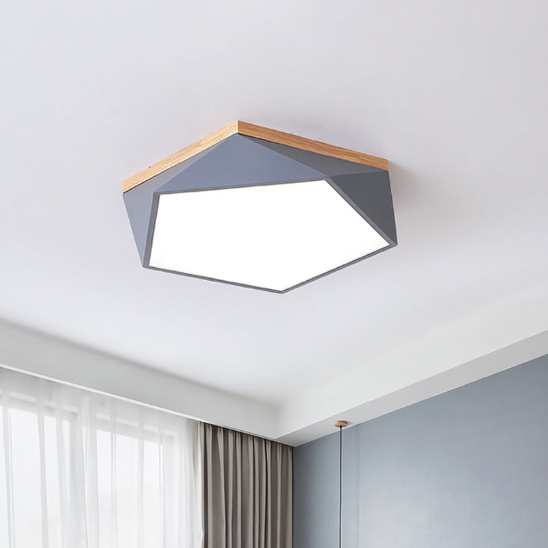 Pentagon Iron Flush Lamp Fixture Modernist LED Grey Ceiling Flush Mount, 16.5"/20.5" Width