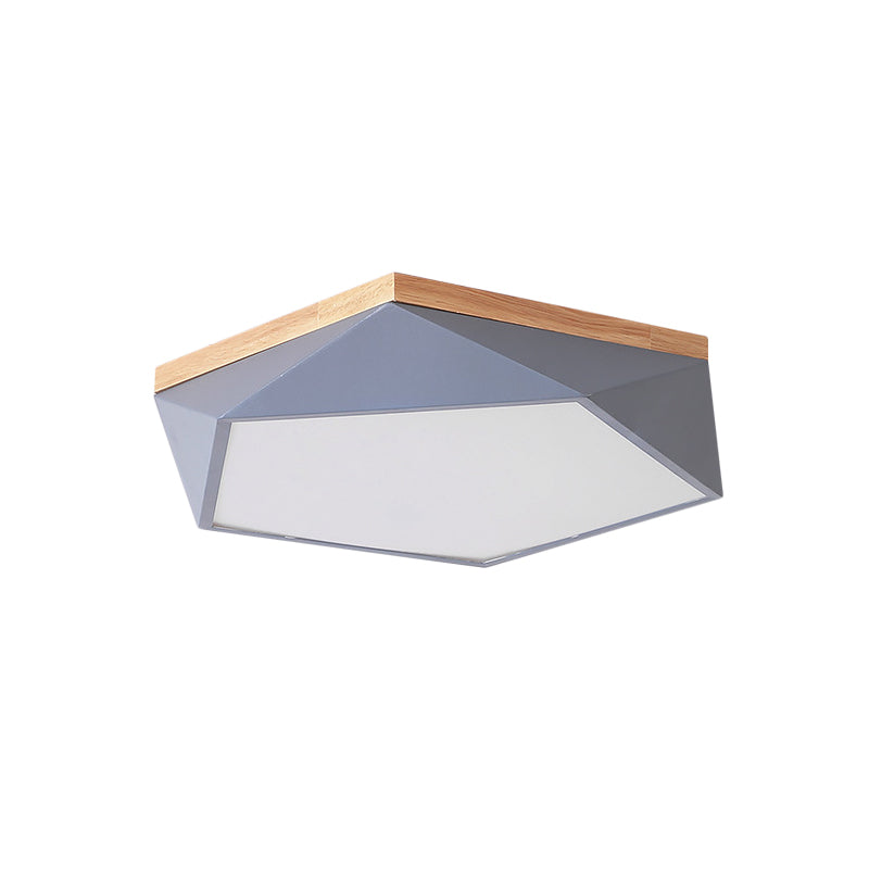 Pentagon Iron Flush Lamp Fixture Modernist LED Grey Ceiling Flush Mount, 16.5"/20.5" Width