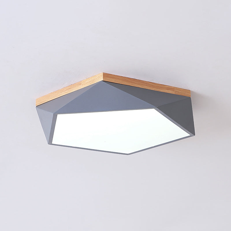Pentagon Iron Flush Lamp Fixture Modernist LED Grey Ceiling Flush Mount, 16.5"/20.5" Width