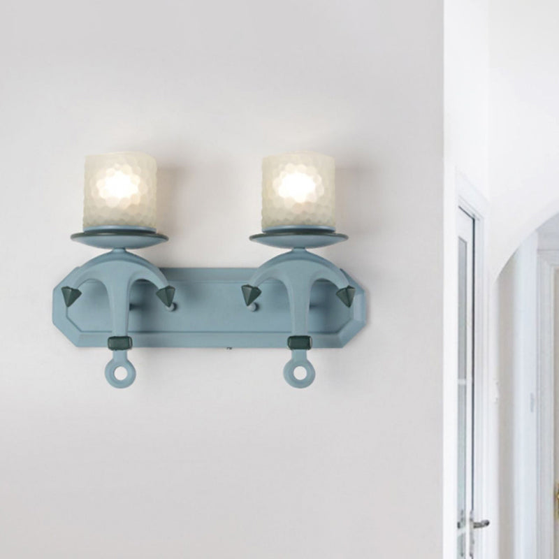 Luz de pared de cilindro azul lámpara de montaje de pared de vidrio con hoyuelos 1/2 bombas con deco de anclaje de resina deco