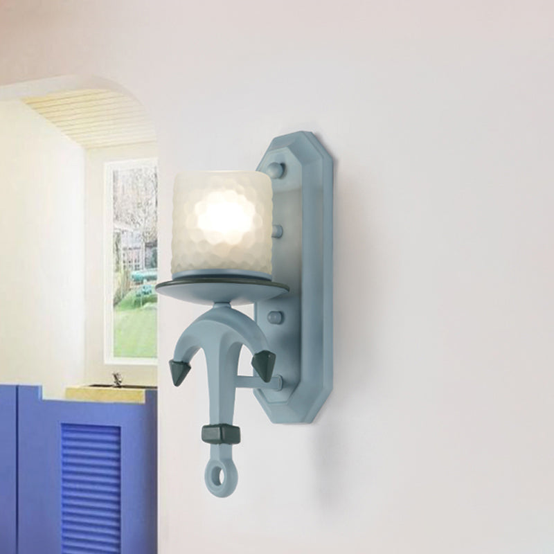 Luz de pared de cilindro azul lámpara de montaje de pared de vidrio con hoyuelos 1/2 bombas con deco de anclaje de resina deco