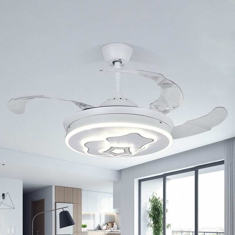 3-Blade Metal Round Pendant Fan Light Contemporary 42 "Breite LED Semi Flush Mount mit Sterndesign in Weiß