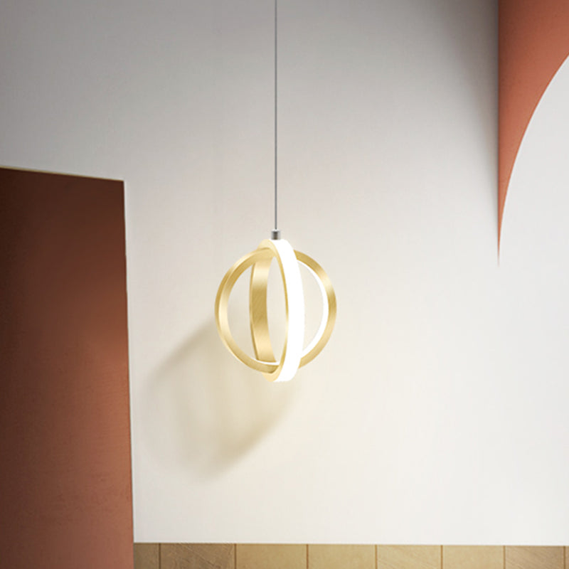 Aluminum Crossed Rings Drop Pendant Modern Style LED Pendulum Light in Gold over Dining Table