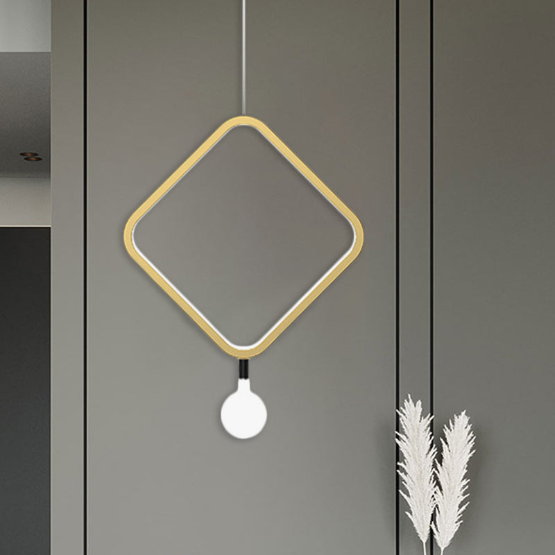 Round/rhombus bedhanger lamp aluminium minimale led hangende lamp in messing met kogelmelkglasschaduw, warm/wit licht