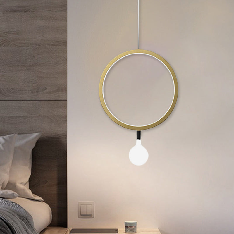 Round/rhombus bedhanger lamp aluminium minimale led hangende lamp in messing met kogelmelkglasschaduw, warm/wit licht