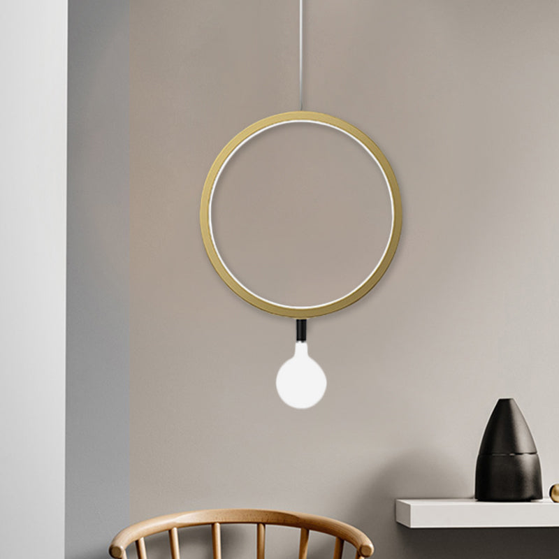 Round/rhombus bedhanger lamp aluminium minimale led hangende lamp in messing met kogelmelkglasschaduw, warm/wit licht