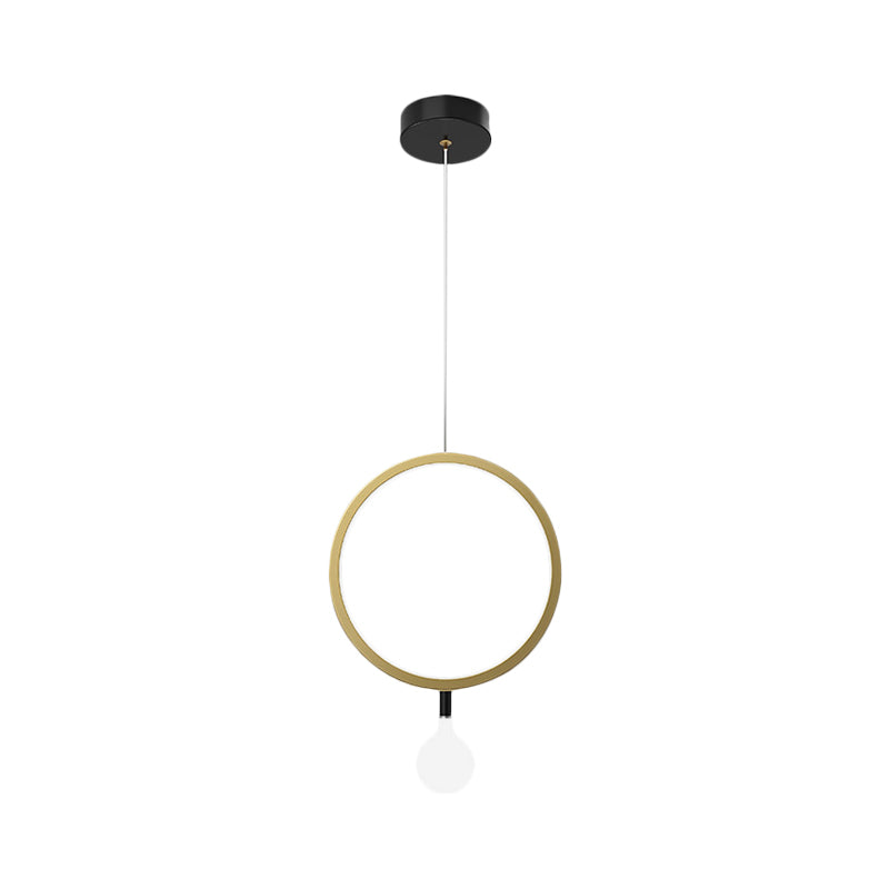 Round/rhombus bedhanger lamp aluminium minimale led hangende lamp in messing met kogelmelkglasschaduw, warm/wit licht