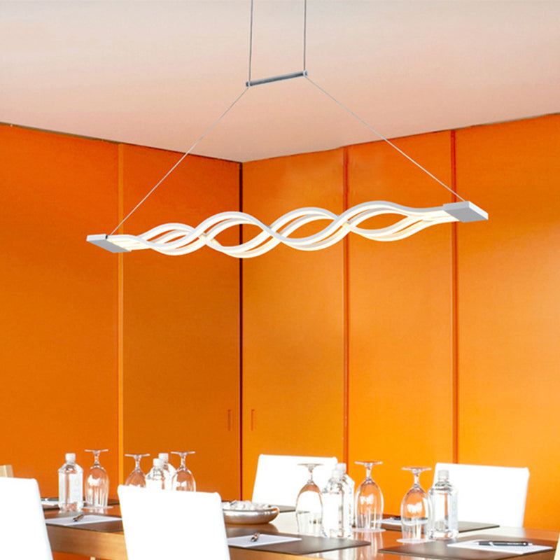 Wavy Line Island Lighting Ideas Minimalism Acrylic LED White Ceiling Pendant in Warm/White Light