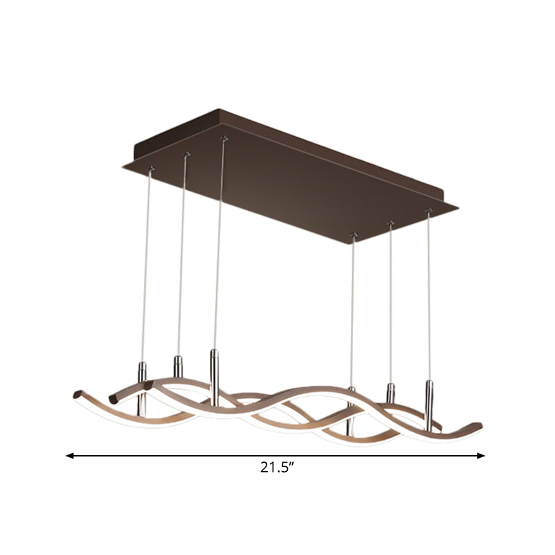 Metallic Wavy Linear Island Lighting Minimalism LED Suspension Lamp in Coffee, Warm/White Light